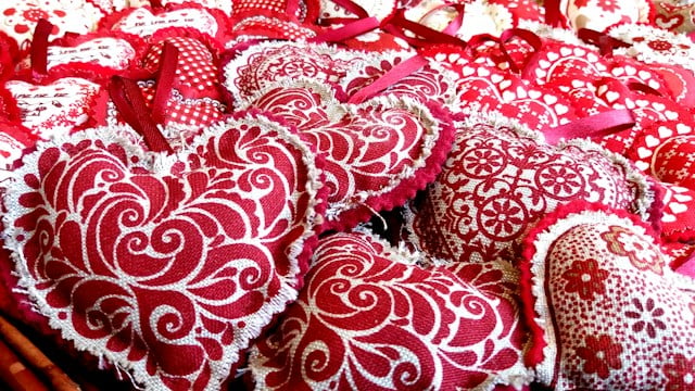 Valentine's Day home decor red and white heart-shaped pillows