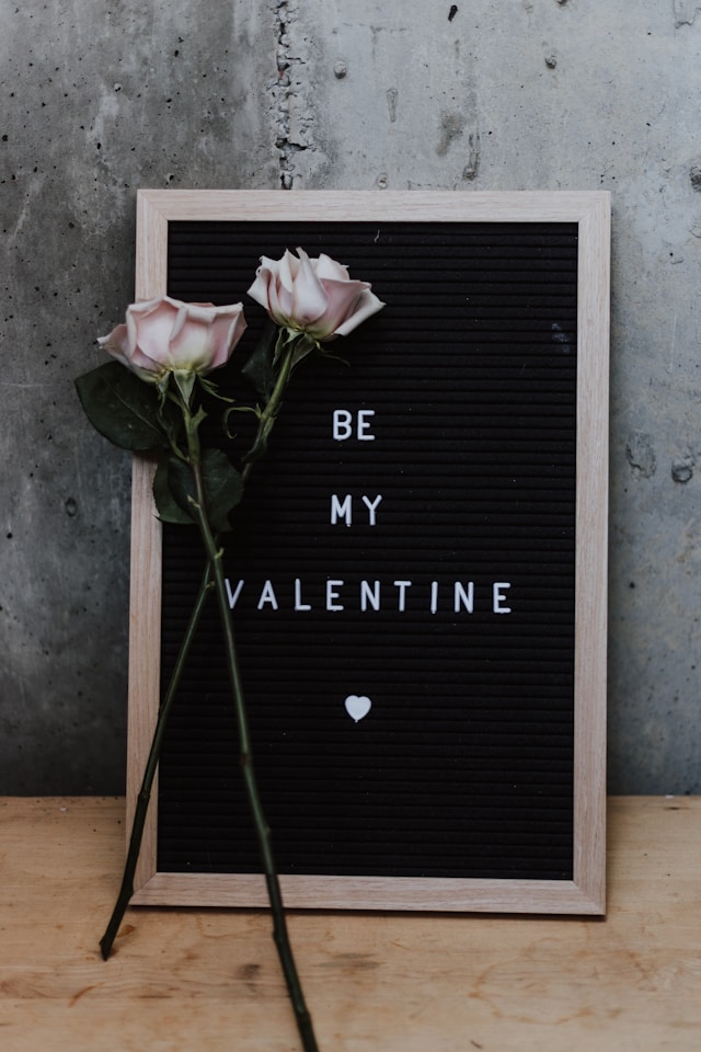 be my valentine board with light pink roses