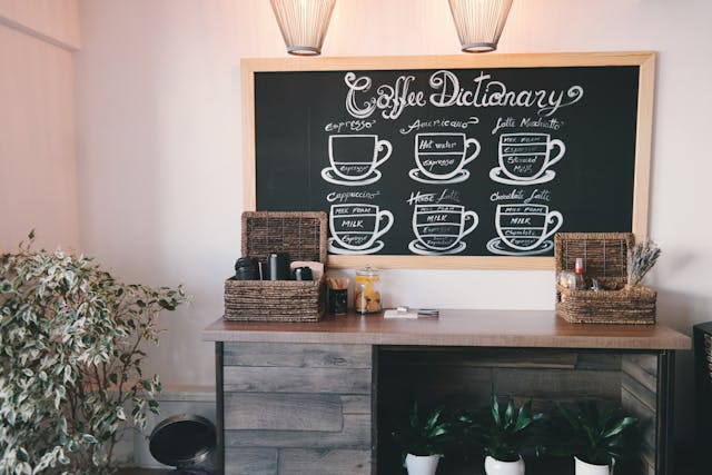 Coffee bar decor ideas with chalkboard menu