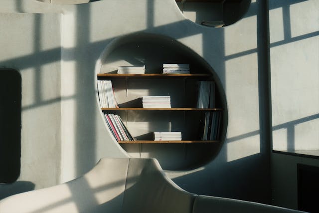 circular built-in bookshelf style 