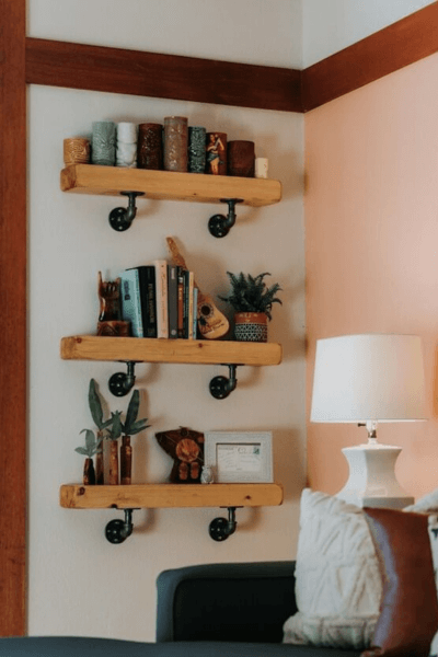 large wall decor wooden floating shelves