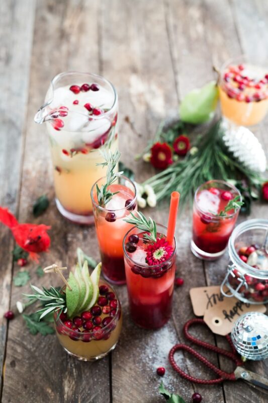 arrangement of brightly colored seasonal christmas cocktails