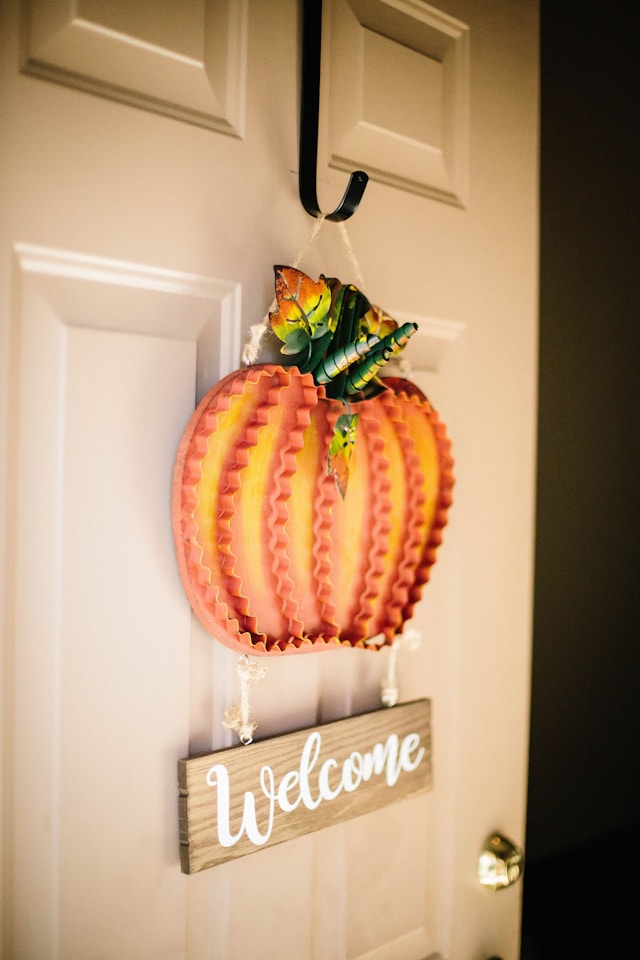 fall front porch decor pumpkin welcome sign