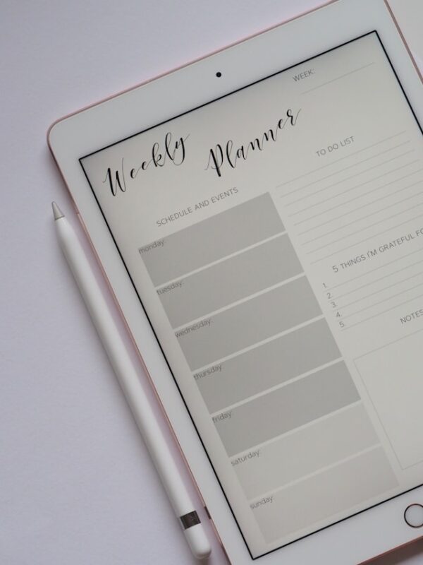 back-to-school prep weekly meal planner on iPad