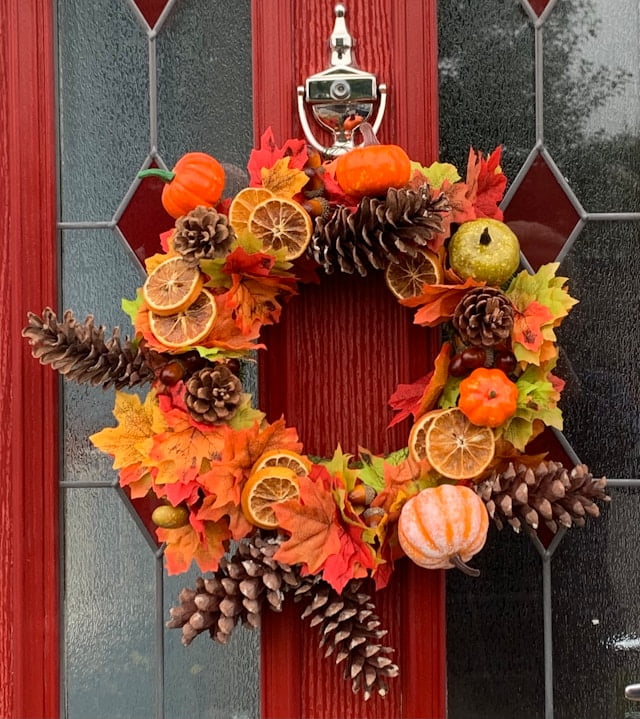 fall front porch decor colorful wreath