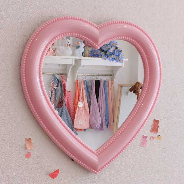 pink heart shaped mirror valentine's day decor